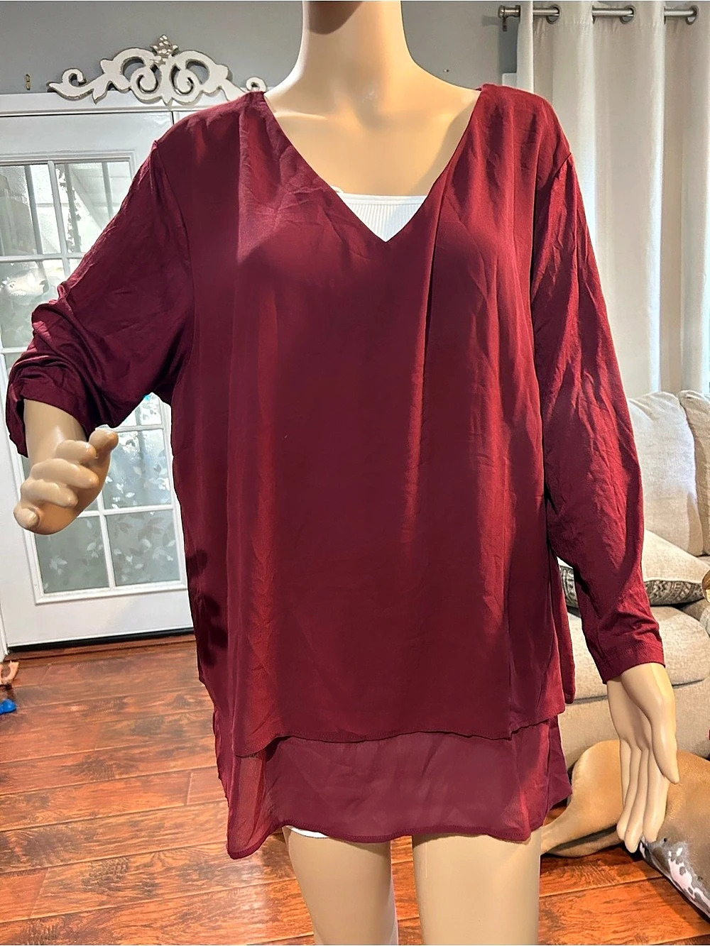 Michael Kors Mixed Media Layered Hem Tunic Top Red Size 2X